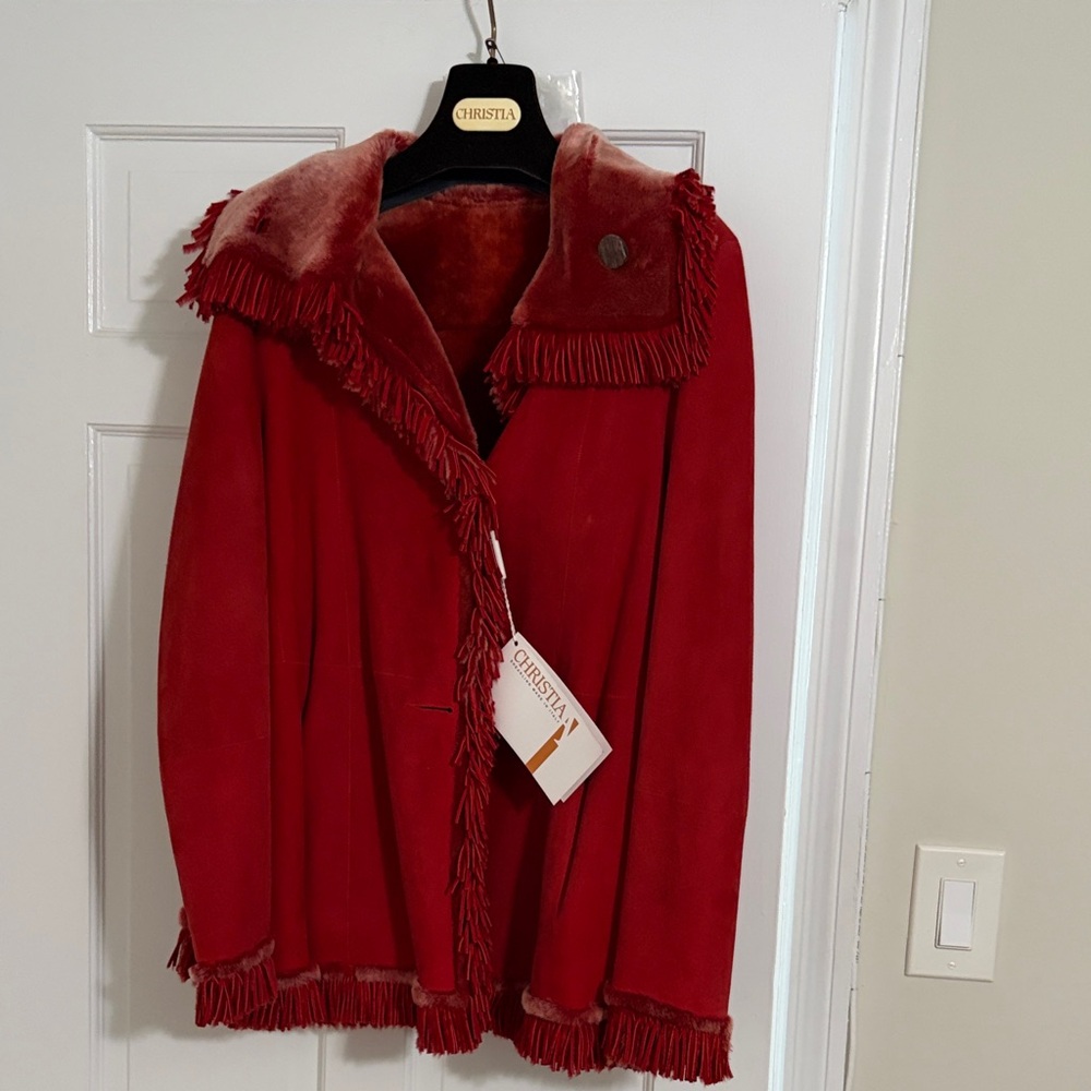 Red Women's Fringe Jacket real shearling
